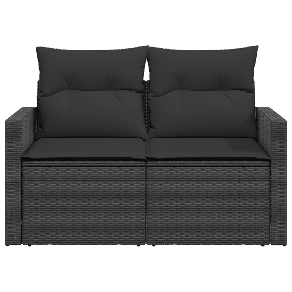 vidaXL Gartensofa mit Kissen 2-Sitzer Schwarz Poly Rattan