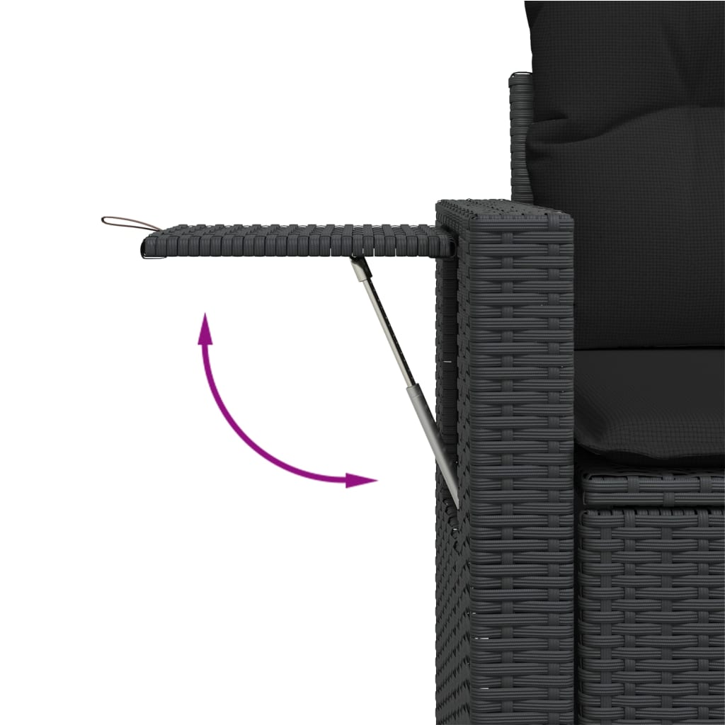 vidaXL Gartensofa mit Kissen 2-Sitzer Schwarz Poly Rattan