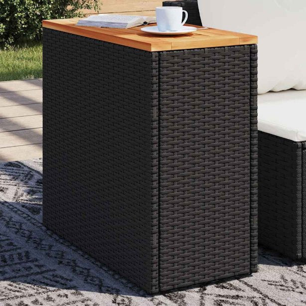 vidaXL Garten-Beistelltisch mit Glasplatte Schwarz 58x27,5x55cm Rattan