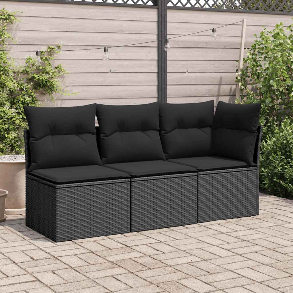 vidaXL Gartenstuhl ohne Armlehnen mit Kissen Schwarz Poly Rattan