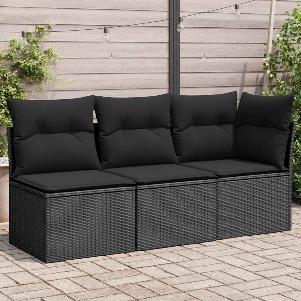vidaXL Gartenstuhl ohne Armlehnen mit Kissen Schwarz Poly Rattan