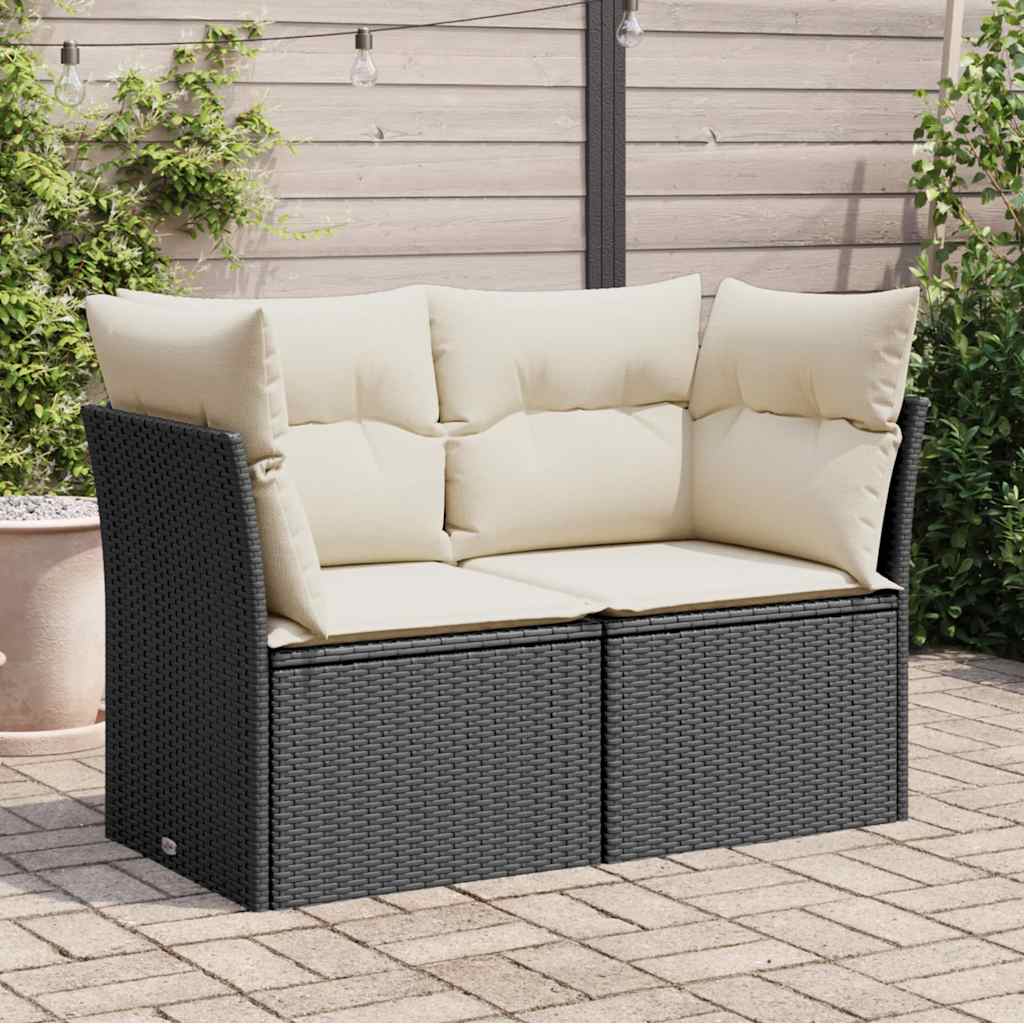vidaXL Gartensofa ohne Armlehnen mit Kissen Schwarz Poly Rattan