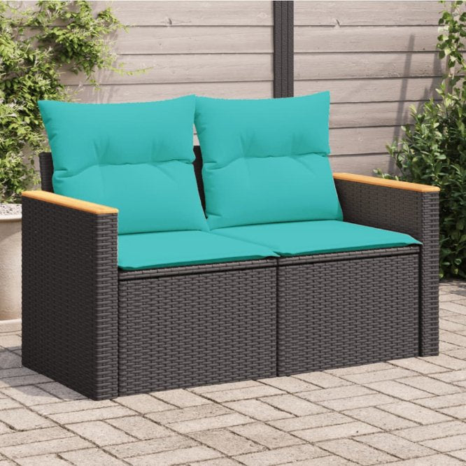 vidaXL Gartensofa mit Kissen 2-Sitzer Schwarz Poly Rattan