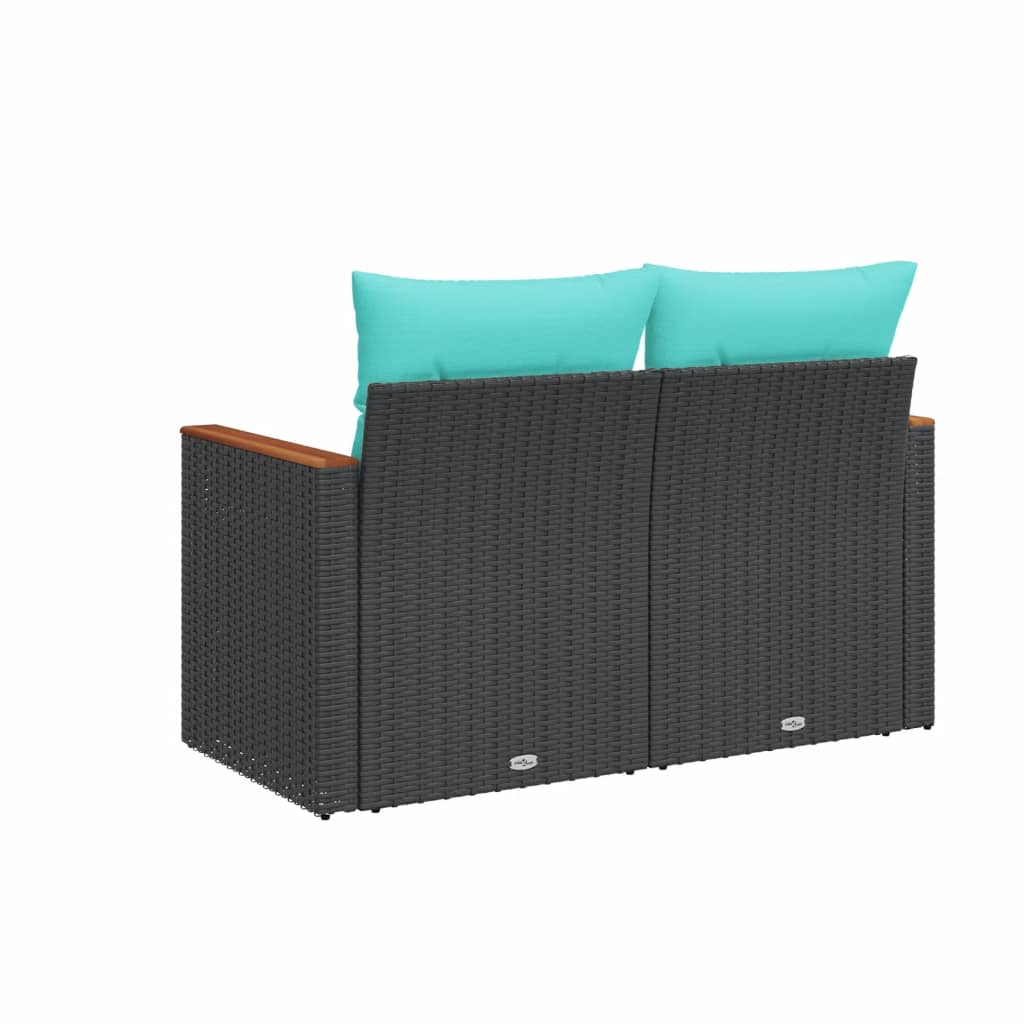 vidaXL Gartensofa mit Kissen 2-Sitzer Schwarz Poly Rattan