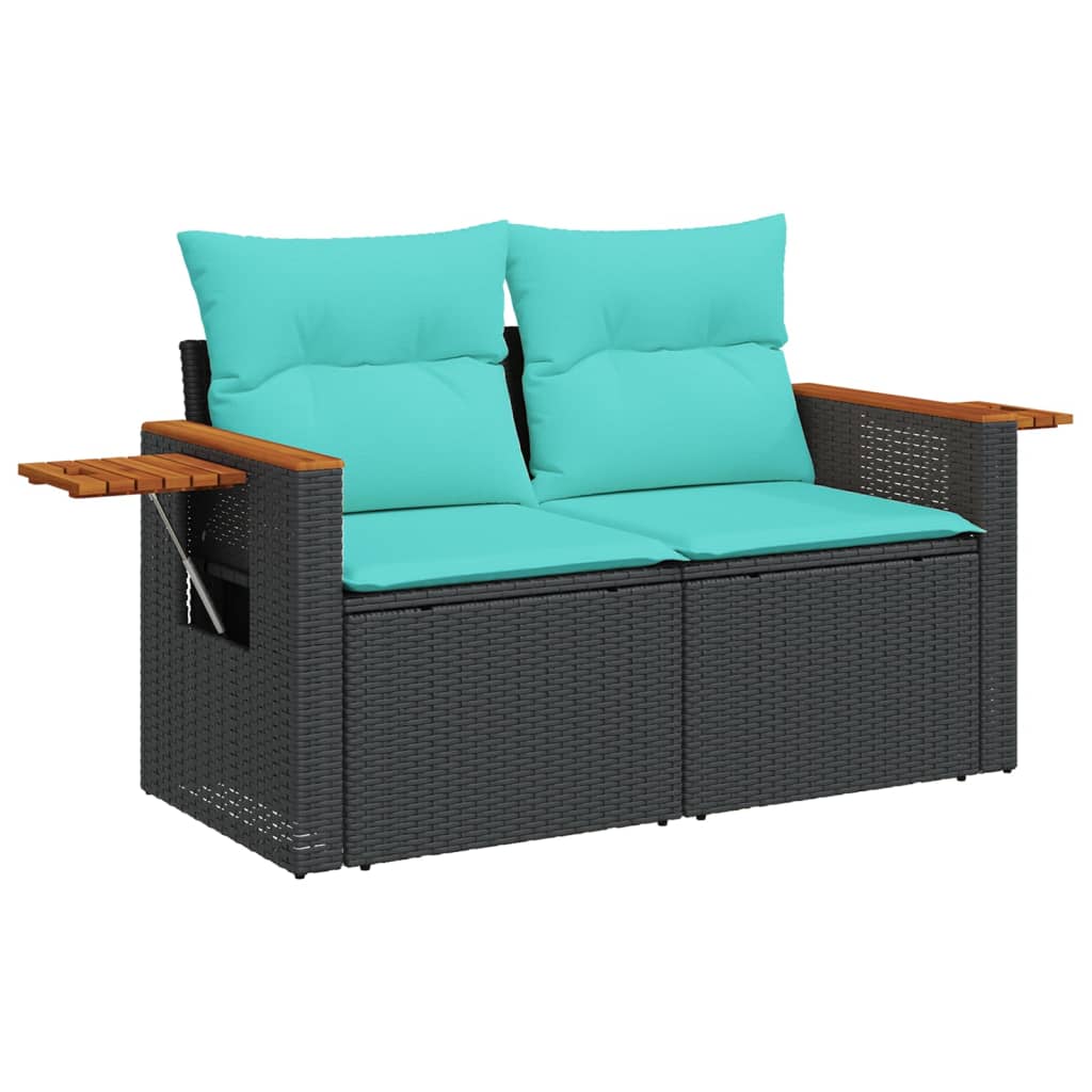 vidaXL Gartensofa mit Kissen 2-Sitzer Schwarz Poly Rattan