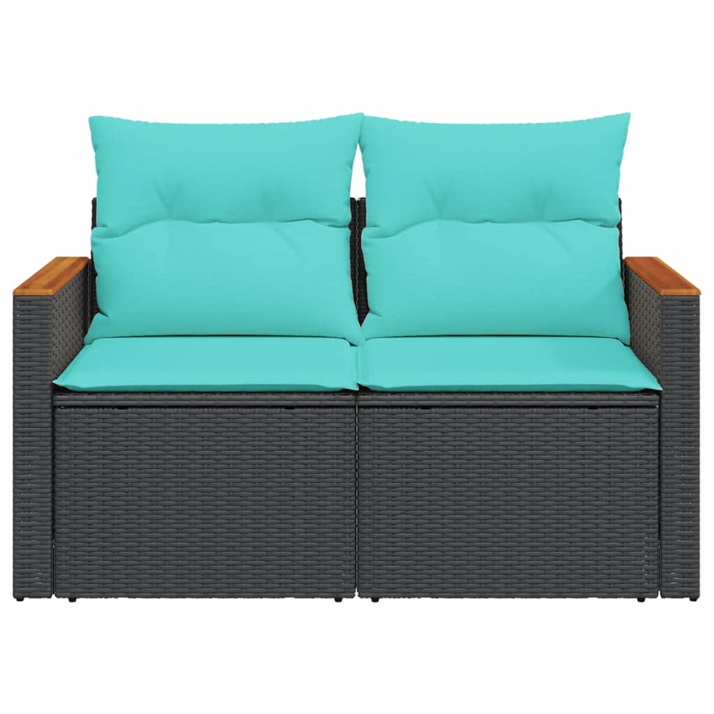 vidaXL Gartensofa mit Kissen 2-Sitzer Schwarz Poly Rattan