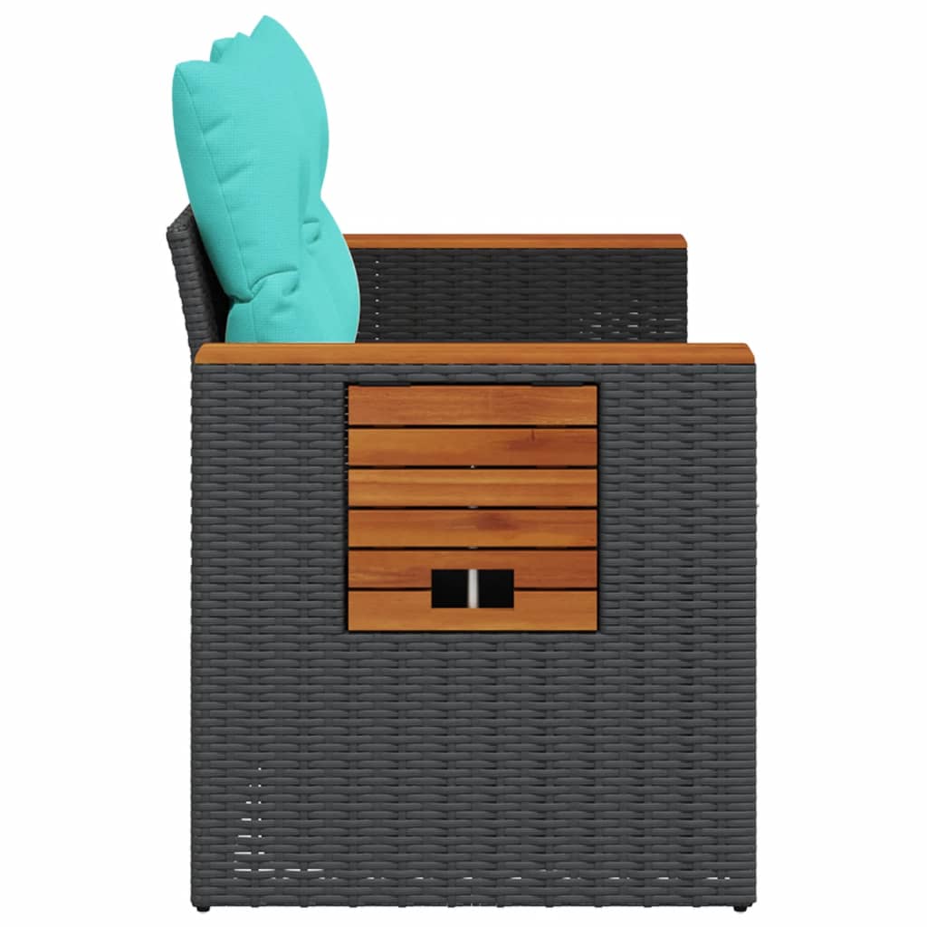 vidaXL Gartensofa mit Kissen 2-Sitzer Schwarz Poly Rattan