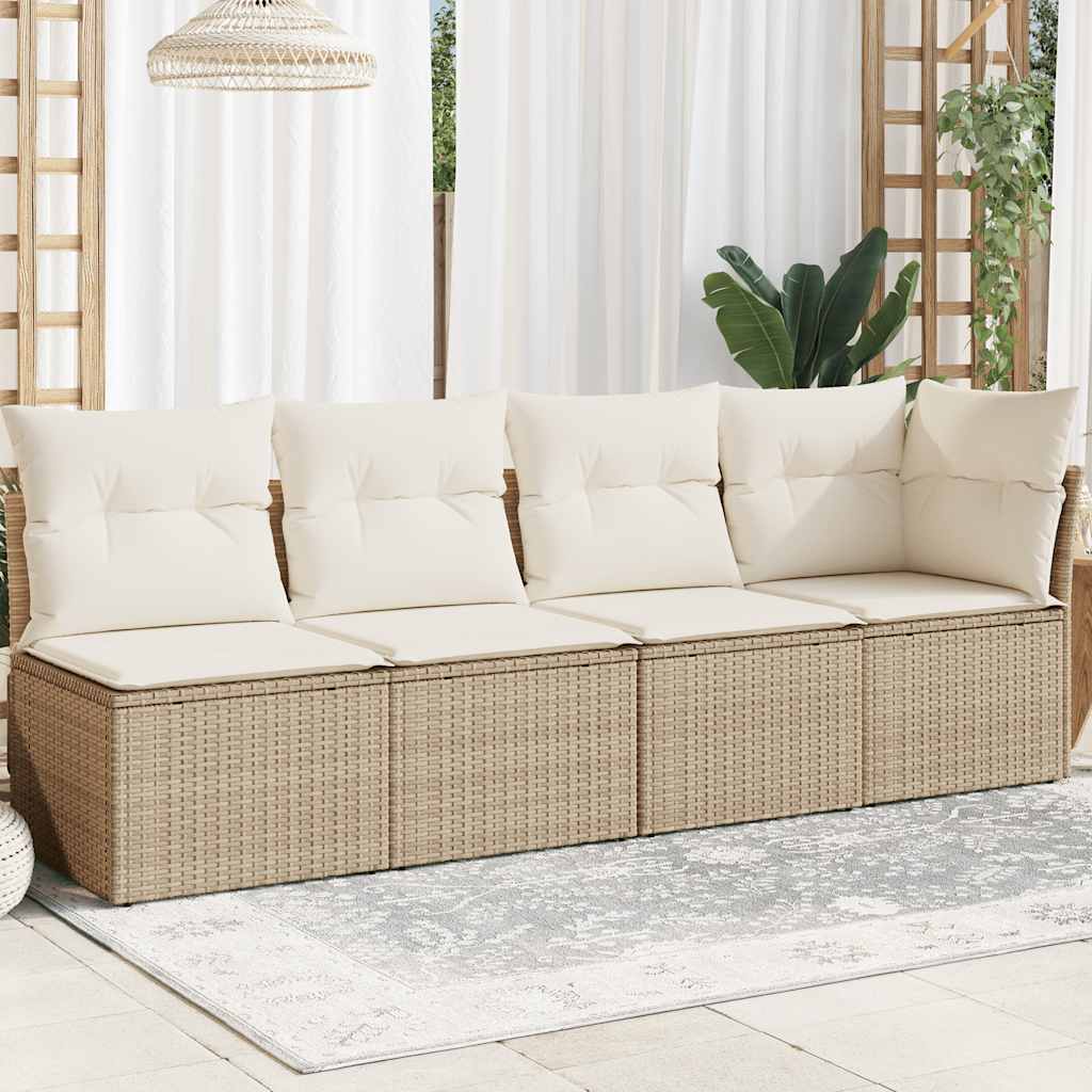 vidaXL Gartensofa ohne Armlehnen mit Kissen Schwarz Poly Rattan