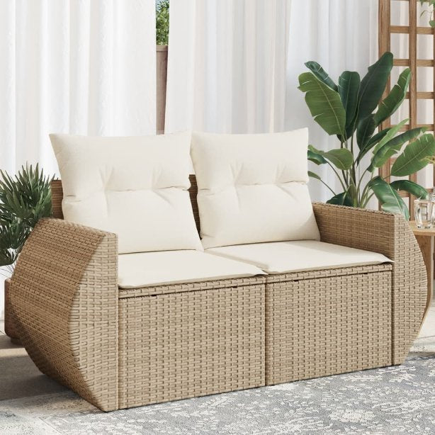 vidaXL Gartensofa mit Kissen 2-Sitzer Schwarz Poly Rattan