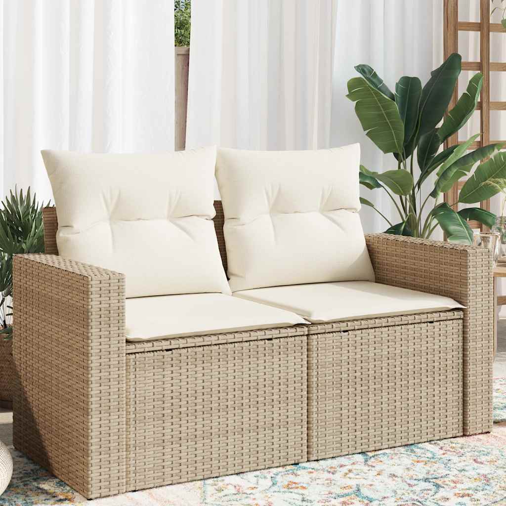 vidaXL Gartensofa mit Kissen 2-Sitzer Schwarz Poly Rattan