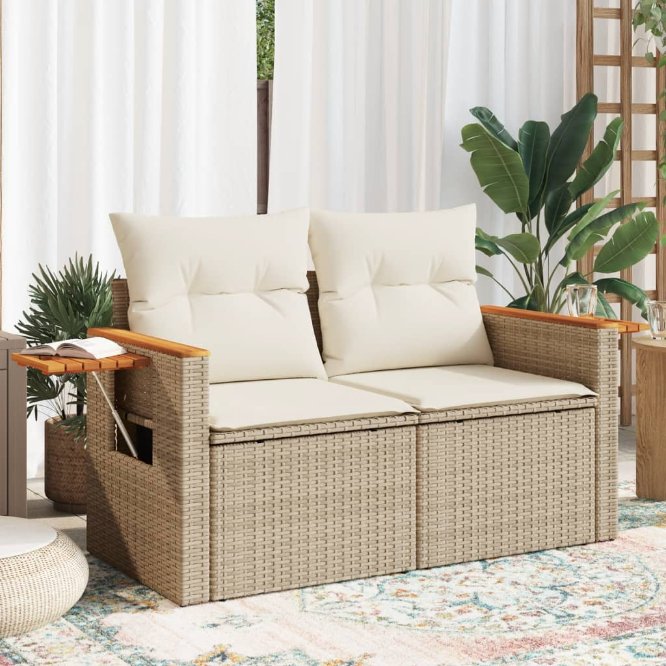 vidaXL Gartensofa mit Kissen 2-Sitzer Schwarz Poly Rattan