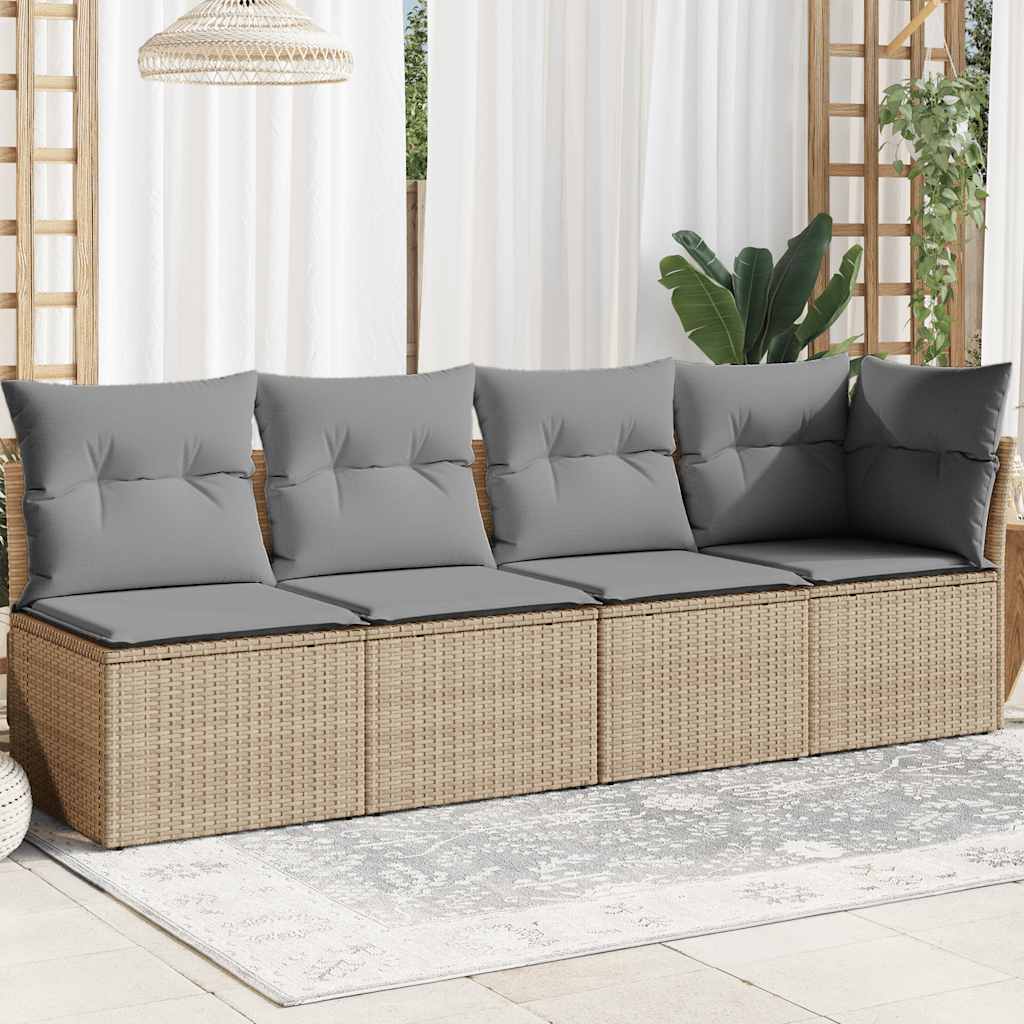 vidaXL Gartensofa ohne Armlehnen mit Kissen Schwarz Poly Rattan
