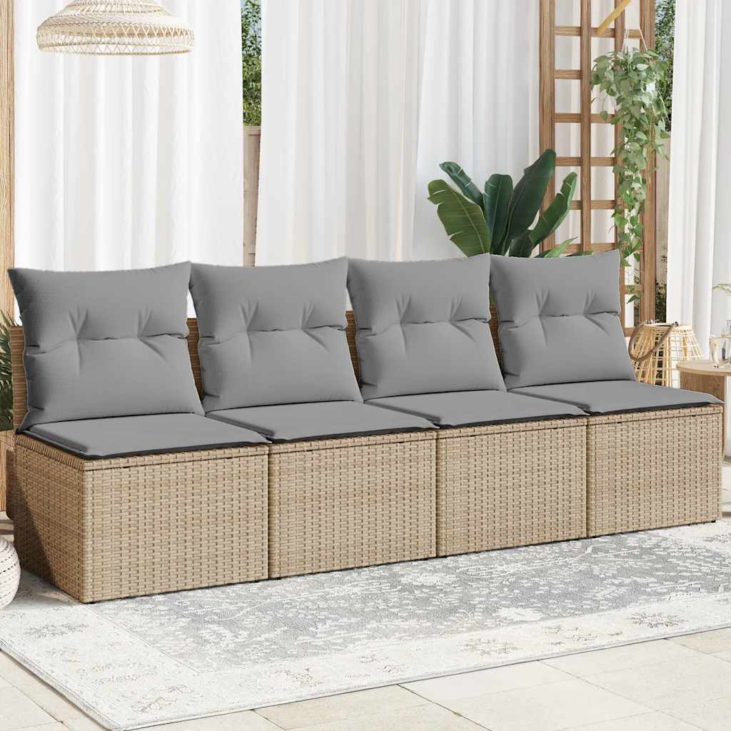 vidaXL Gartensofa ohne Armlehnen mit Kissen Schwarz Poly Rattan