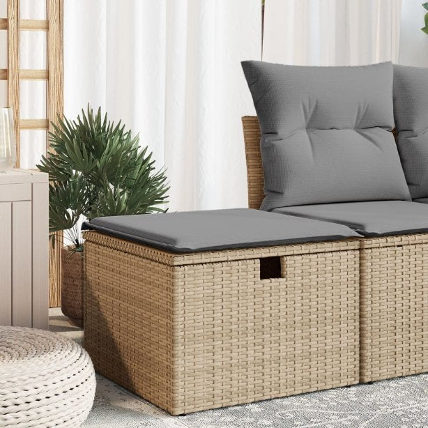 vidaXL Gartenhocker mit Kissen Schwarz 55x55x37 cm Poly Rattan
