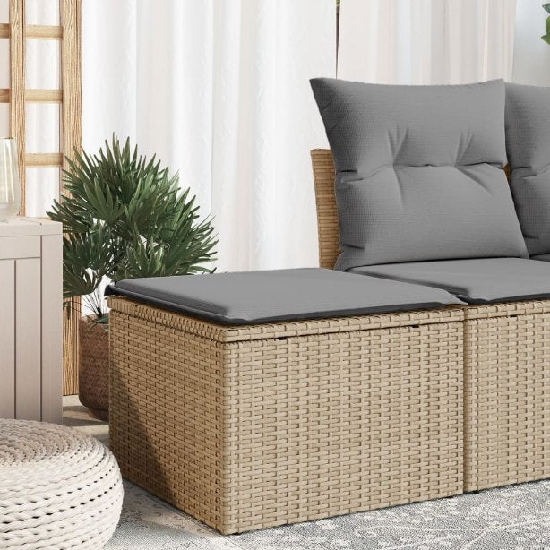 vidaXL Gartenhocker mit Kissen Schwarz 55x55x37 cm Poly Rattan