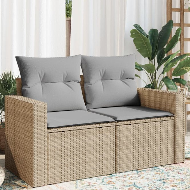 vidaXL Gartensofa mit Kissen 2-Sitzer Schwarz Poly Rattan