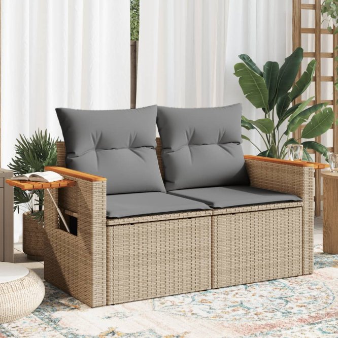 vidaXL Gartensofa mit Kissen 2-Sitzer Schwarz Poly Rattan