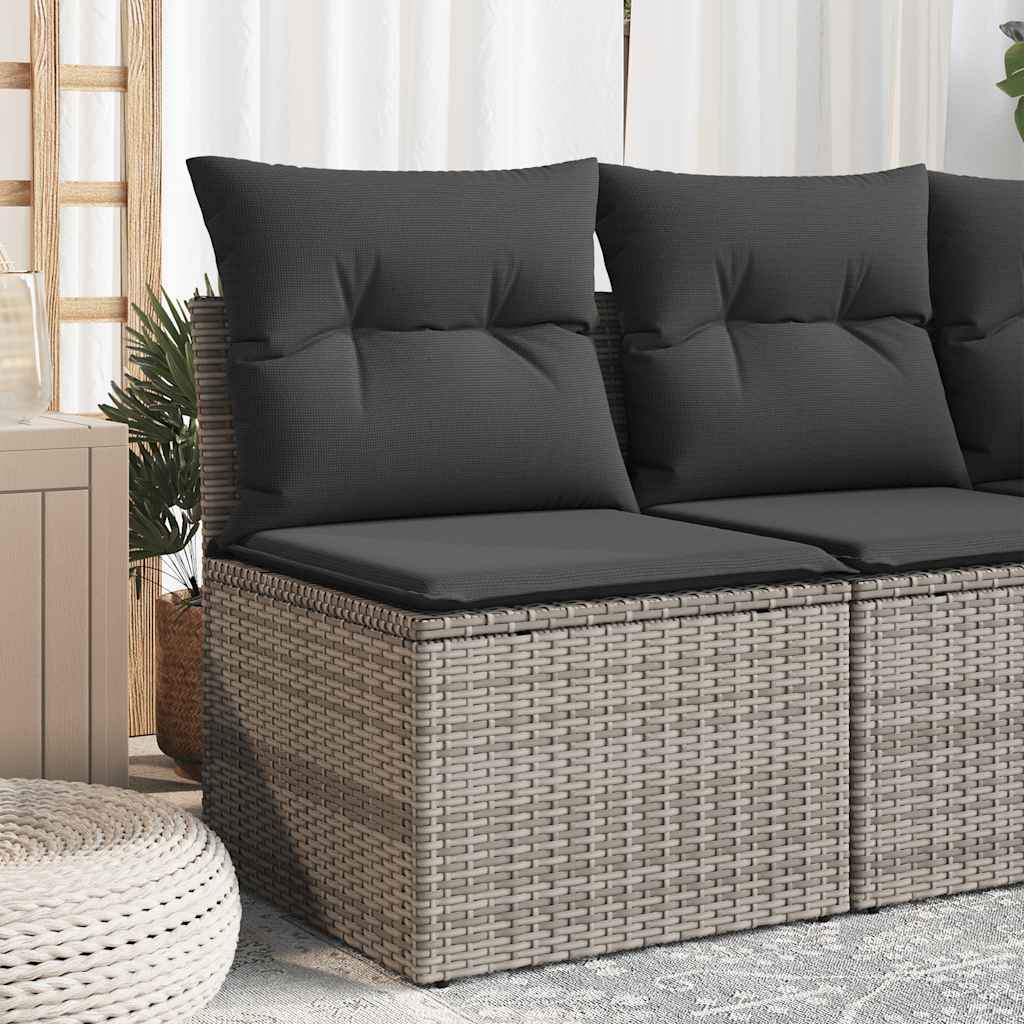 vidaXL Gartensofa ohne Armlehnen mit Kissen Schwarz Poly Rattan