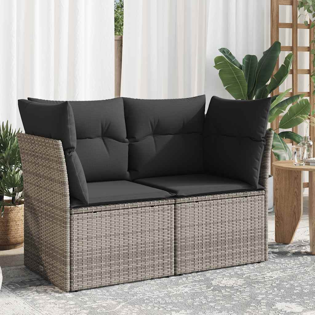 vidaXL Gartensofa ohne Armlehnen mit Kissen Schwarz Poly Rattan