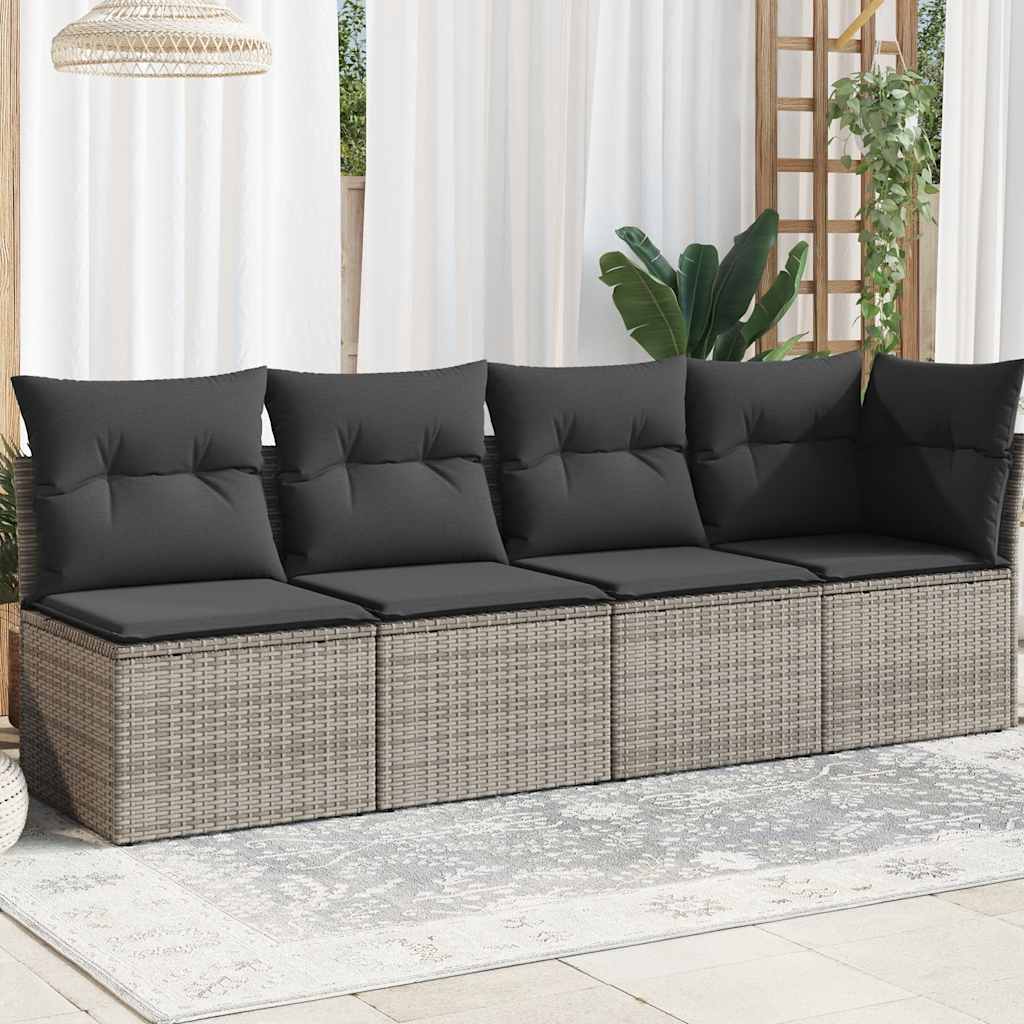 vidaXL Gartensofa ohne Armlehnen mit Kissen Schwarz Poly Rattan