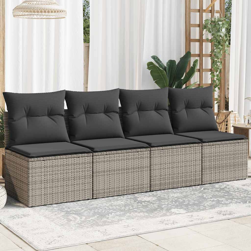 vidaXL Gartensofa ohne Armlehnen mit Kissen Schwarz Poly Rattan