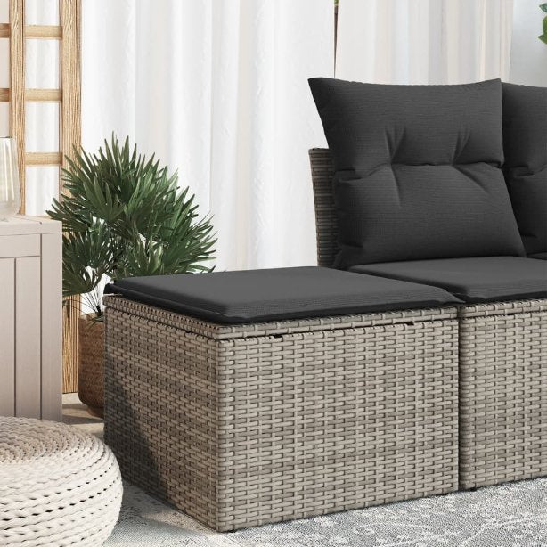 vidaXL Gartenhocker mit Kissen Schwarz 55x55x37 cm Poly Rattan