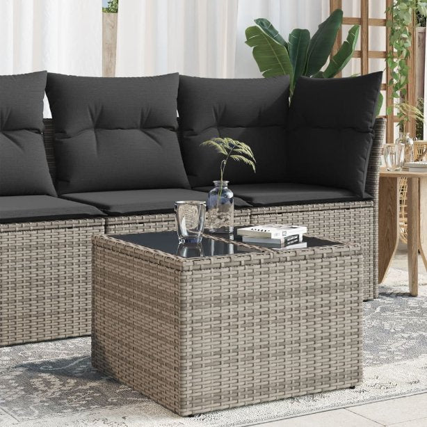vidaXL Gartentisch mit Glasplatte Schwarz 55 x 55 x 37 cm Poly Rattan