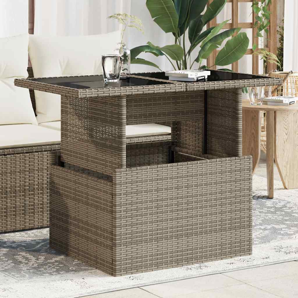 vidaXL Gartentisch mit Glasplatte Schwarz 100x55x73 cm Poly Rattan