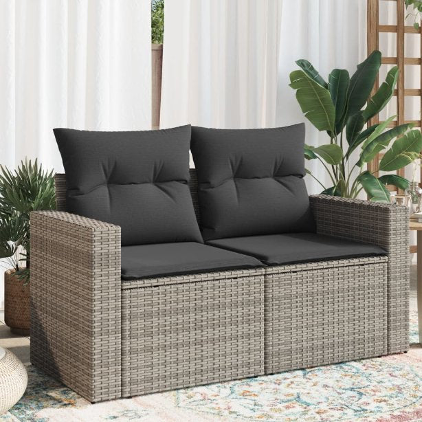 vidaXL Gartensofa mit Kissen 2-Sitzer Schwarz Poly Rattan