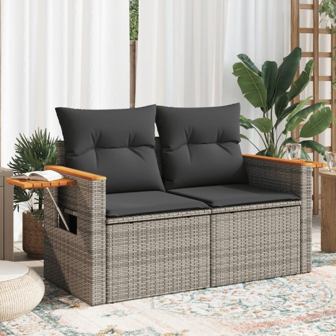 vidaXL Gartensofa mit Kissen 2-Sitzer Schwarz Poly Rattan