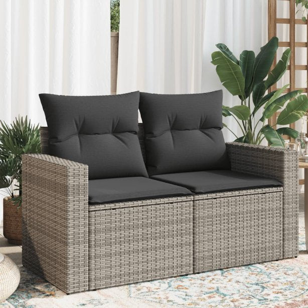 vidaXL Gartensofa mit Kissen 2-Sitzer Schwarz Poly Rattan