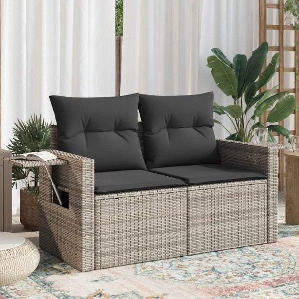 vidaXL Gartensofa mit Kissen 2-Sitzer Schwarz Poly Rattan