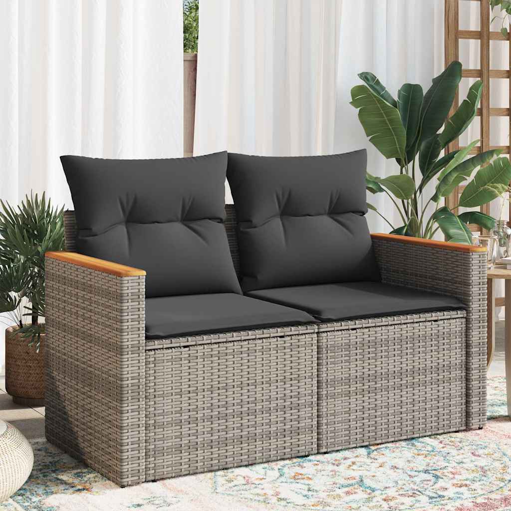 vidaXL Gartensofa mit Kissen 2-Sitzer Schwarz Poly Rattan