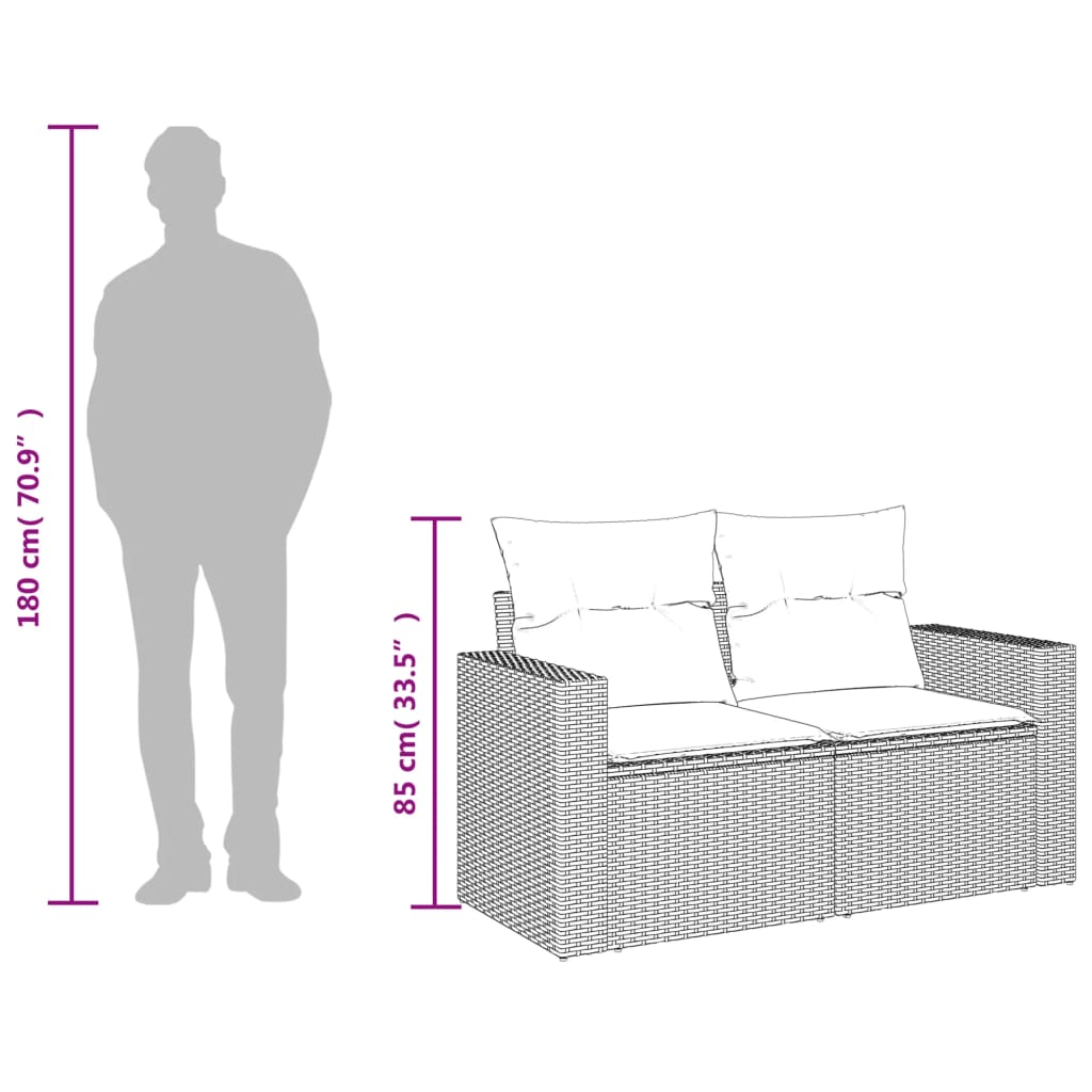 vidaXL Gartensofa 2-Sitzer mit Kissen Grau Poly Rattan