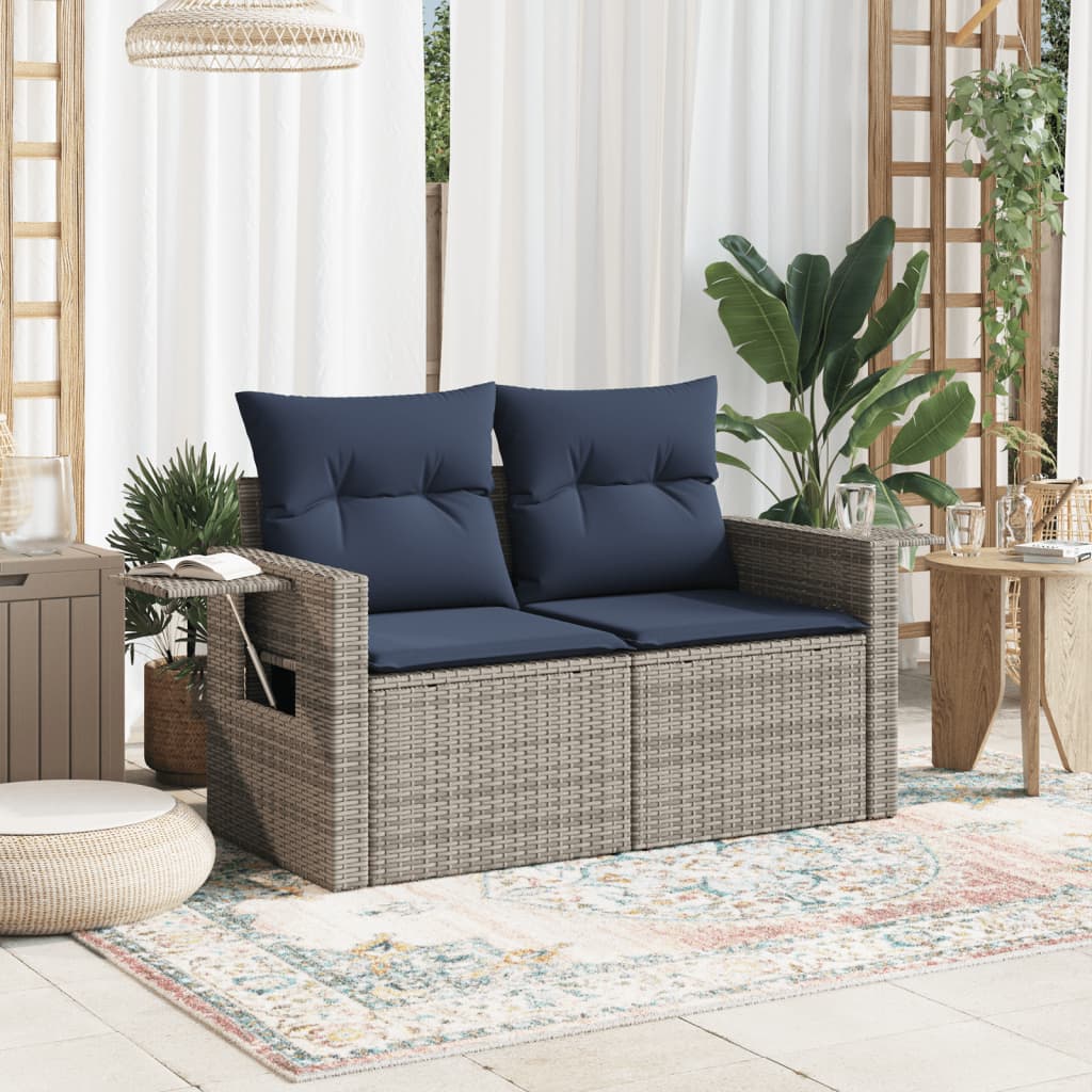 vidaXL Gartensofa 2-Sitzer mit Kissen Grau Poly Rattan