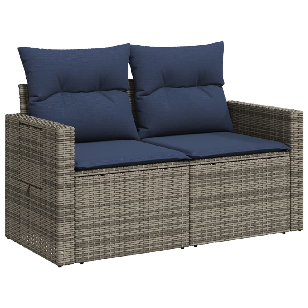 vidaXL Gartensofa 2-Sitzer mit Kissen Grau Poly Rattan