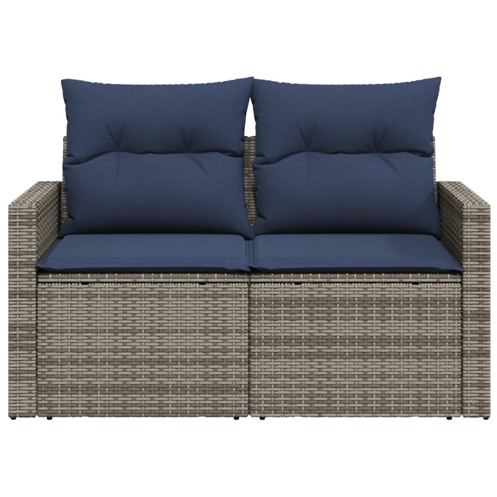 vidaXL Gartensofa 2-Sitzer mit Kissen Grau Poly Rattan