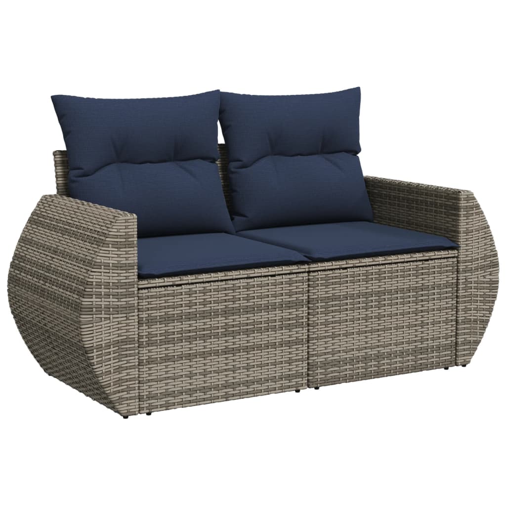 vidaXL Gartensofa 2-Sitzer mit Kissen Grau Poly Rattan