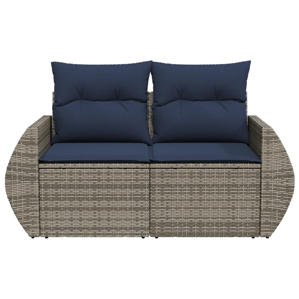 vidaXL Gartensofa 2-Sitzer mit Kissen Grau Poly Rattan