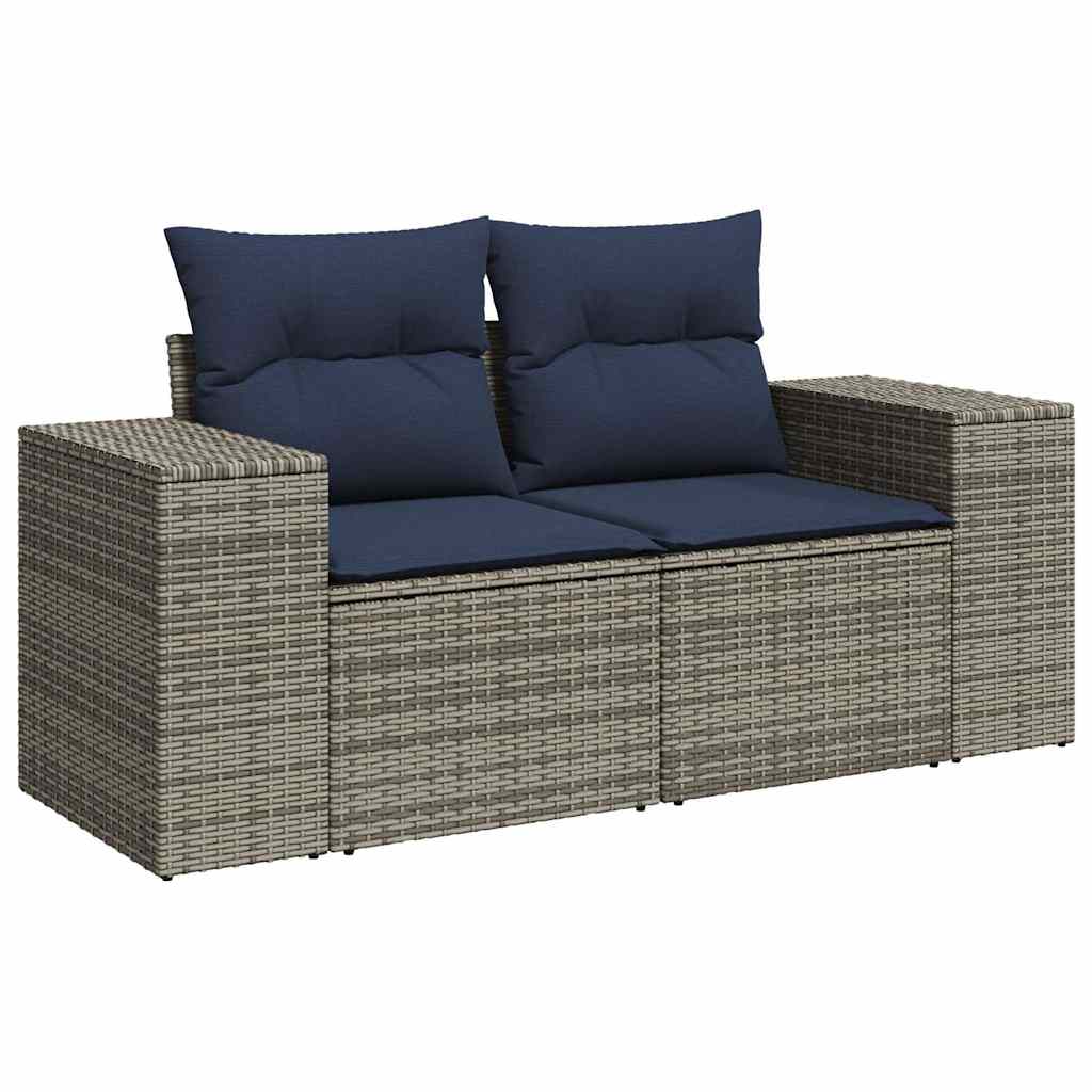 vidaXL Gartensofa 2-Sitzer mit Kissen Grau Poly Rattan
