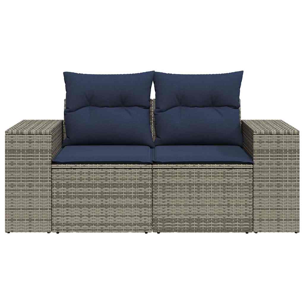 vidaXL Gartensofa 2-Sitzer mit Kissen Grau Poly Rattan