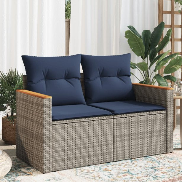vidaXL Gartensofa mit Kissen 2-Sitzer Schwarz Poly Rattan
