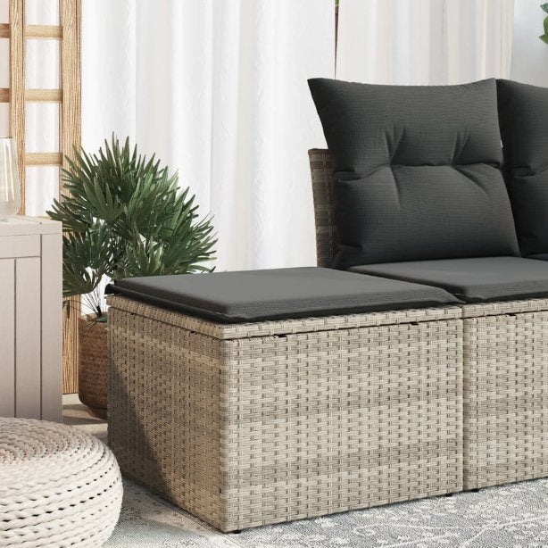 vidaXL Gartenhocker mit Kissen Schwarz 55x55x37 cm Poly Rattan