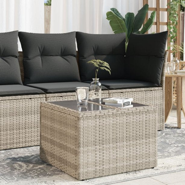 vidaXL Gartentisch mit Glasplatte Schwarz 55 x 55 x 37 cm Poly Rattan