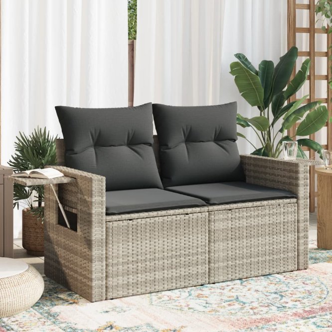 vidaXL Gartensofa mit Kissen 2-Sitzer Schwarz Poly Rattan