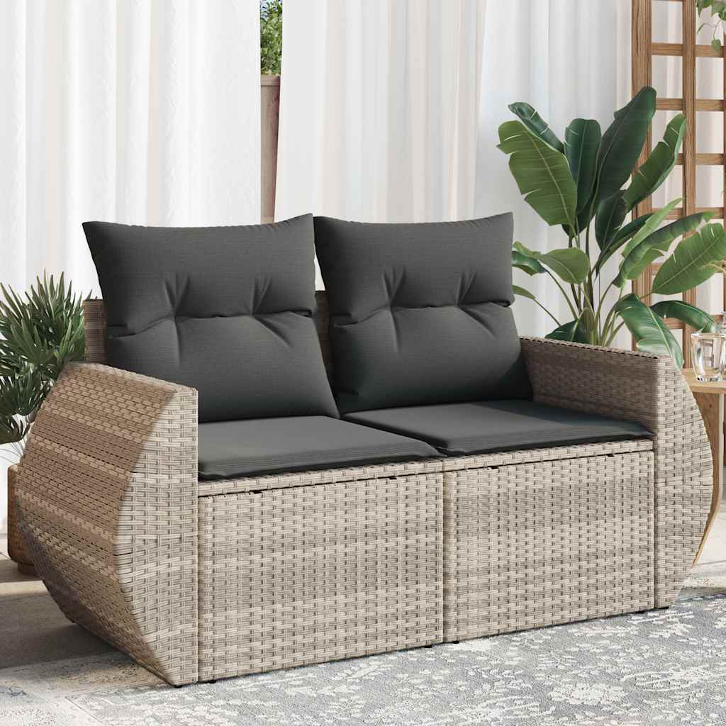vidaXL Gartensofa mit Kissen 2-Sitzer Schwarz Poly Rattan