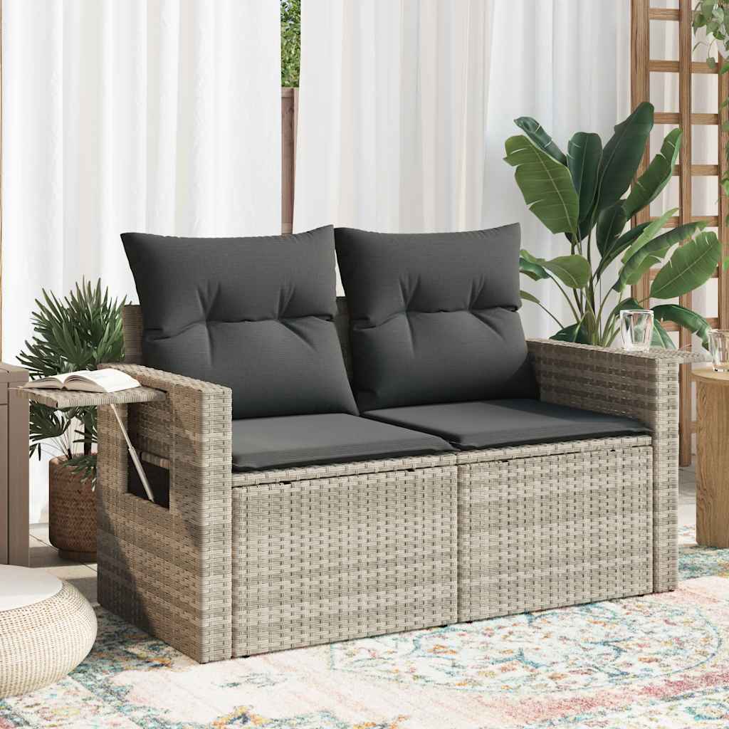 vidaXL Gartensofa mit Kissen 2-Sitzer Schwarz Poly Rattan