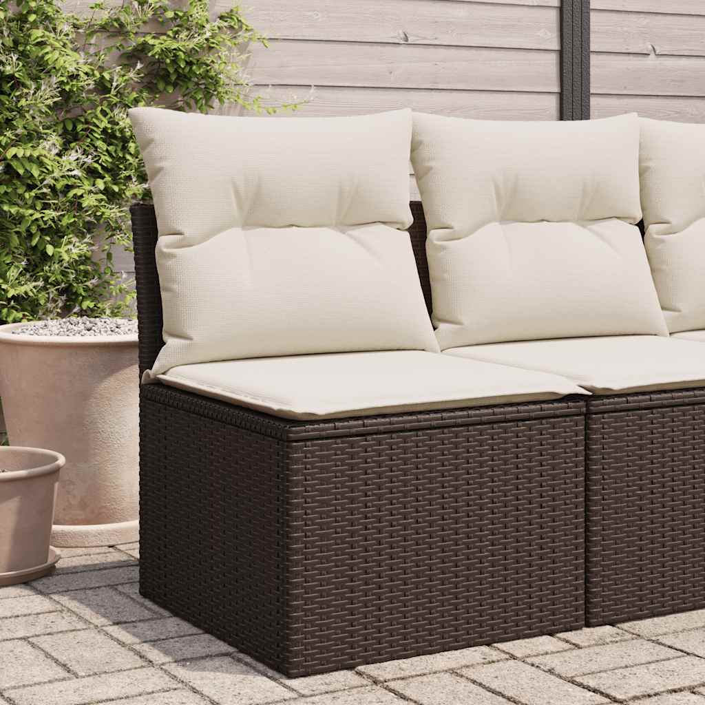 vidaXL Gartensofa ohne Armlehnen mit Kissen Schwarz Poly Rattan