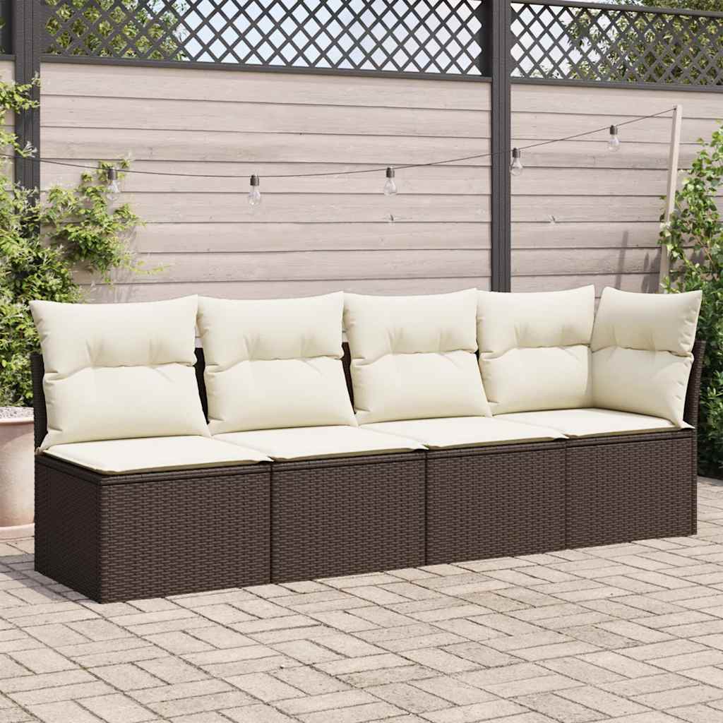 vidaXL Gartensofa ohne Armlehnen mit Kissen Schwarz Poly Rattan