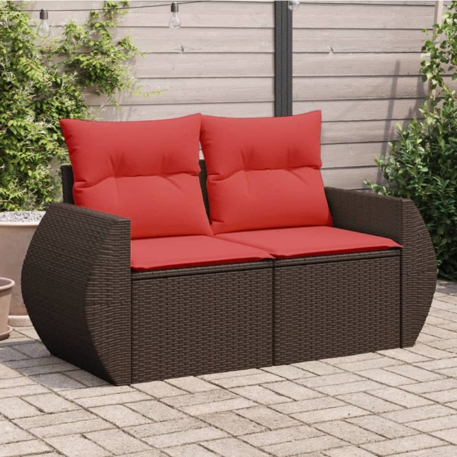 vidaXL Gartensofa 2-Sitzer mit Kissen Grau Poly Rattan